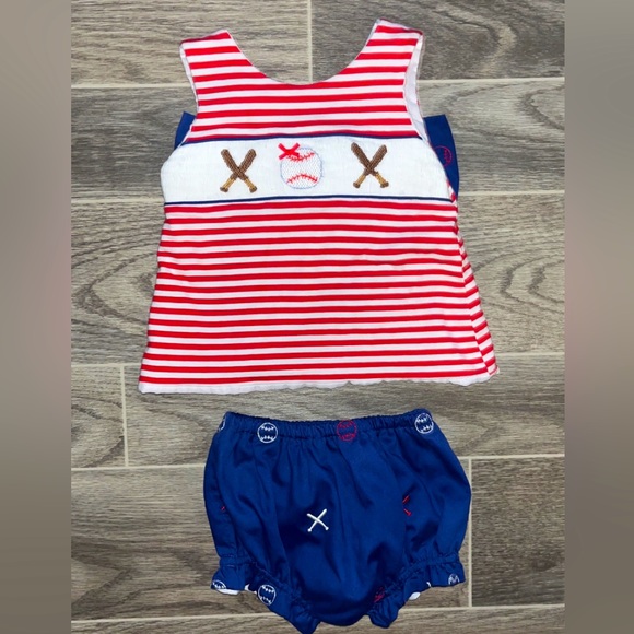 Baseball smocked bloomer set - Picture 1 of 4